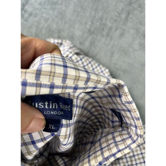 Men’s Austin Reed London button shirt XL 2-ply cotton plaid check dress casual - Picture 4 of 11